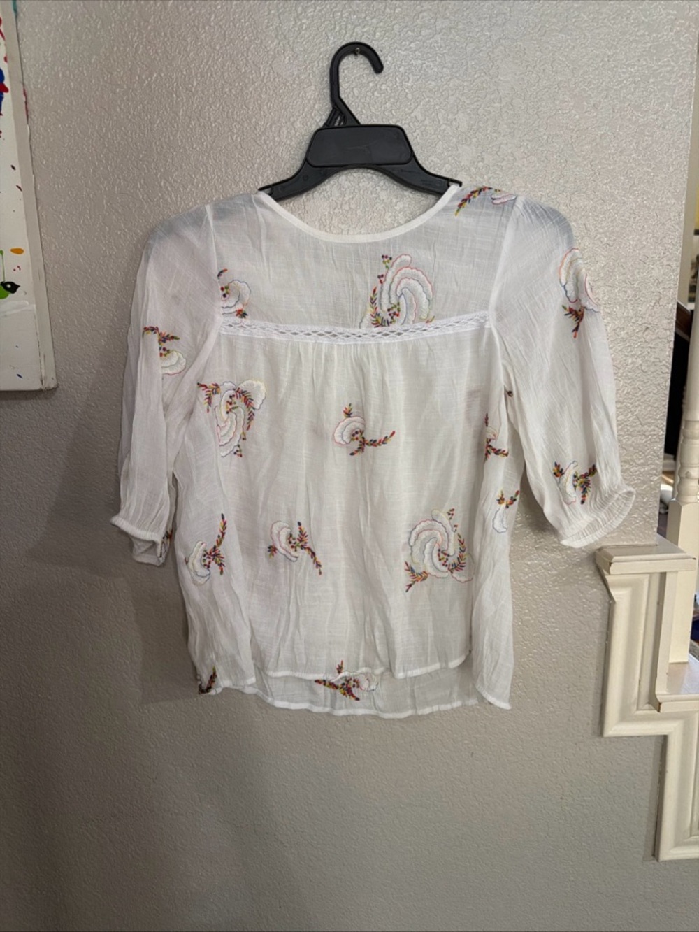 White Embroidered Peasant Blouse with Multicolor Accents by Figueroa and Flower